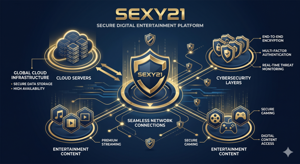 แผนผังอธิบายระบบการทำงานและเทคโนโลยีความปลอดภัยของแพลตฟอร์ม SEXY21